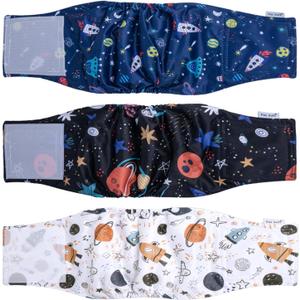 Pet Soft Dog Belly Band - 3 Packs Reusable Dog Diapers Male Doggy Diapers Wraps - Washable Dogs Belly Bands for Male Dogs (Starry Sky, L)
