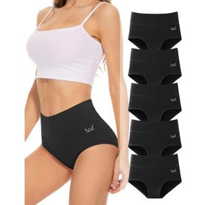 RUIXUE Women's Underwear High Waisted Ladies Cotton Panties Breathable Stretch Full Coverage Postpartum Brief 5 Pack
