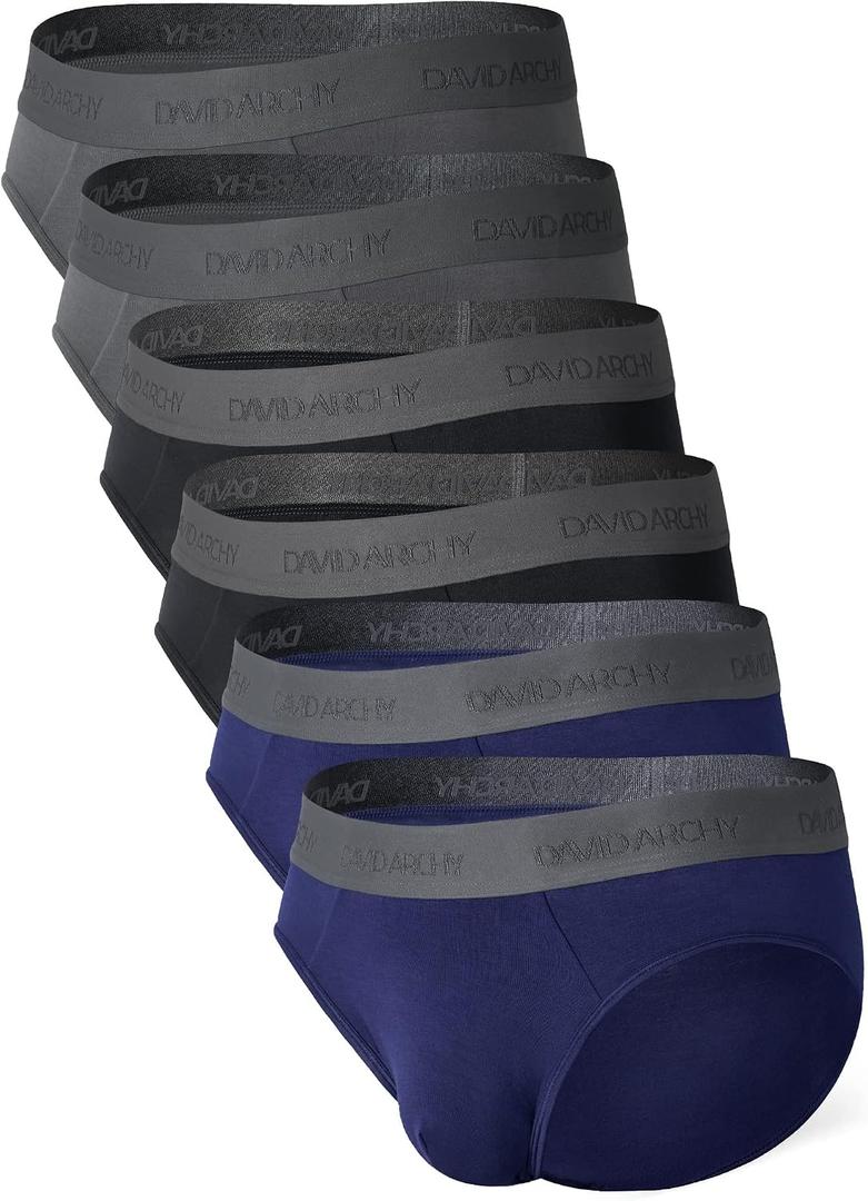 DAVID ARCHY Men's Briefs Rayon Made From Bamboo Underwear Pouch Breathable Super Soft Comfort 6 Pack (M, Navy Blue/ Black/ Dark Gray-No Fly-6 Pack