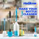 Holikme Bottle Brush Tube Cleaning Lab Set with Long Handle, Cup Cleaner for Washing Narrow Neck Beer Wine Decanter Pipes Lids Sinks Cap Covers, Azul