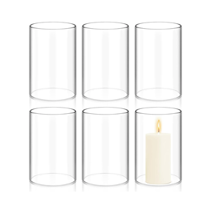 Showgeous 6 PCS Hurricane Candle Holder, D:4" H:6" Open Ended Glass Candle Cylinder Sleeve, Clear Glass Cylinder Candle Holder, Open Flame Candle Chimney Tube Cover, Bottomless Cylindrical Glass