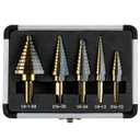 Step Drill Bits, 5PCS HSS Titanium Step Drill Bit Set, 50 Sizes High Speed Steel Step Bits for Metal with Aluminum Case
