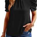 BTFBM Women's Summer Boho Shirt Top Ruffle Short Sleeve Frill Trim Mock Neck Floral Solid 2025 Casual Blouses Shirts Tops (Medium)