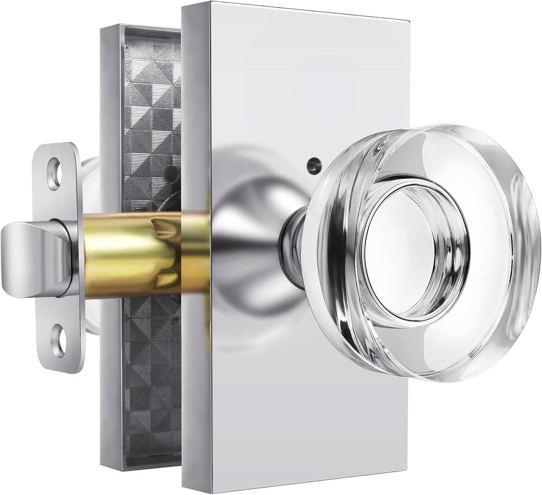 BonKuDoo Glass Door Knobs Polished Chrome Privacy Crystal Door Knob with Lock for Bedroom Bathroom (Privacy 1 Pack)