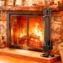 Fire Beauty Fireplace Tools Set 5 Pieces Wrought Iron Fire Place Pit Poker Holder 31" H (Black)