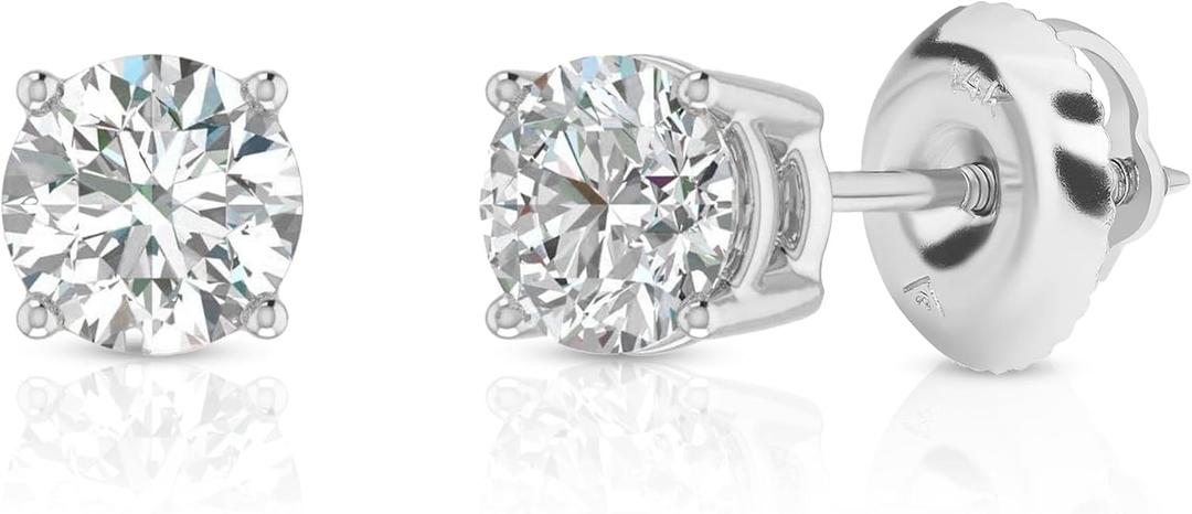 Amazon Essentials 0.25 to 1 Carat IGI Certified Solitaire Lab Grown Diamond Stud Earrings for Women in 14k Gold - 4 Prong Round Cut (G-H Color, VS1-VS2 Clarity) (0.5 cttw, White Gold)