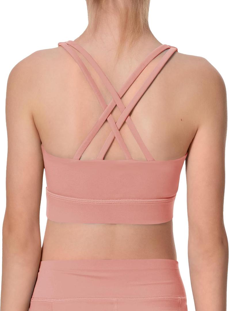 Girls Sports Bra Training Scoop Neck Cross Back Bras for Teens Kids Sports Comfort Girls Bra Tops