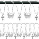 Butterfly Shower Curtain Ring Hook*12 and Mushroom Shower Curtain Hooks*12, Cottage Core Bathroom Decor, Rust-Proof Metal Material, Bohemian Style, Suitable for Bathroom Rod