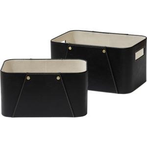 La Jolie Maison Storage Baskets for Organizing, 2 Pack, Luxury Vegan Leather Storage Cube Boxes for Closet Shelf Cabinet Bookcase, Carbon Black