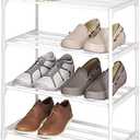 4-Tier Small Shoe Rack, Metal Stackable Kids Shoe Shelf Storage Zapateras Organizer,Narrow Shoe Rack Sturdy for Closet Hallway Entryway Living Room Bedroom (White)