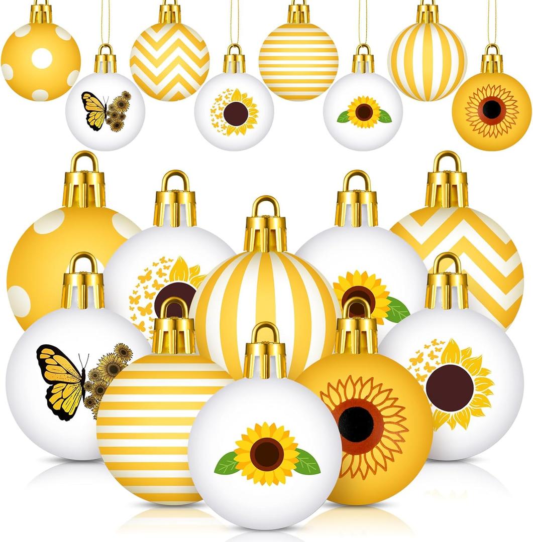 Barydat 24 Pcs 1.57 Inches Summer Sunflower Ornaments for Tree Hanging Bee Decorations Yellow Tree Decorations Themed Party Supplies for Spring Baby Shower Holiday Party(Classic Sunflower)