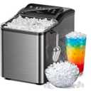 Nugget Ice Maker Countertop, 35lbs/24H Sonic Pebble Ice Machine Fast Making Ice, Self-Cleaning, Stainless Steel Chewable Portable Ice Makers with 10 Cleaning Packets for Home & RV& Office (12.09"D x 9.02"W x 12.76"H)