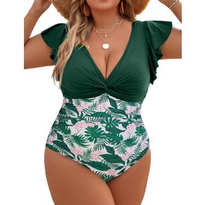 Blooming Jelly Womens Tummy Control Bathing Suit One Piece Plus Size Swimsuits Lace Up Back Ruffle Swim Suits 2025 (3X-Large Plus, Green Floral) Blooming Jelly Womens Tummy Control Bathing Suit One Piece Plus Size Swimsuits Lace Up Back Ruffle Swim Suits 2025 (3X-Large Plus, Green Floral)