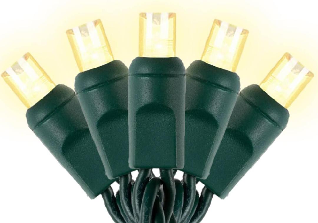 Warm White LED Christmas Lights  25ft 50 Counts Christmas Lights Outdoor Waterproof, 5mm Wide Angle Commercial Grade Mini Outdoor, Indoor Green Wire Tree Plug in for Xmas, UL
