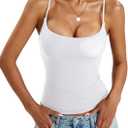 Womens Padded Cami Tank Tops Double Lined Spaghetti Strap Built in Bra Shirts Slim Fitted Basic Summer Cloth 2026 (Medium, White)