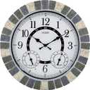 OCEST 18 Inch Outdoor Wall Clock with Night Light, Waterproof Thermometer & Hygrometer Combo, Battery Operated Silent Non-Ticking Large Patio Clock for Garden, Pool, Porch (Rustic Gray)
