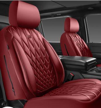 CAR PASS Piping Luxury Leather Two Front Car Seat Covers,Silver Glitter Waterproof Seat Cover Compatible with Front Seat Armrests,Universal Fit for Suvs,Vans,Trucks,Airbag Compatible(Burgandy Red)