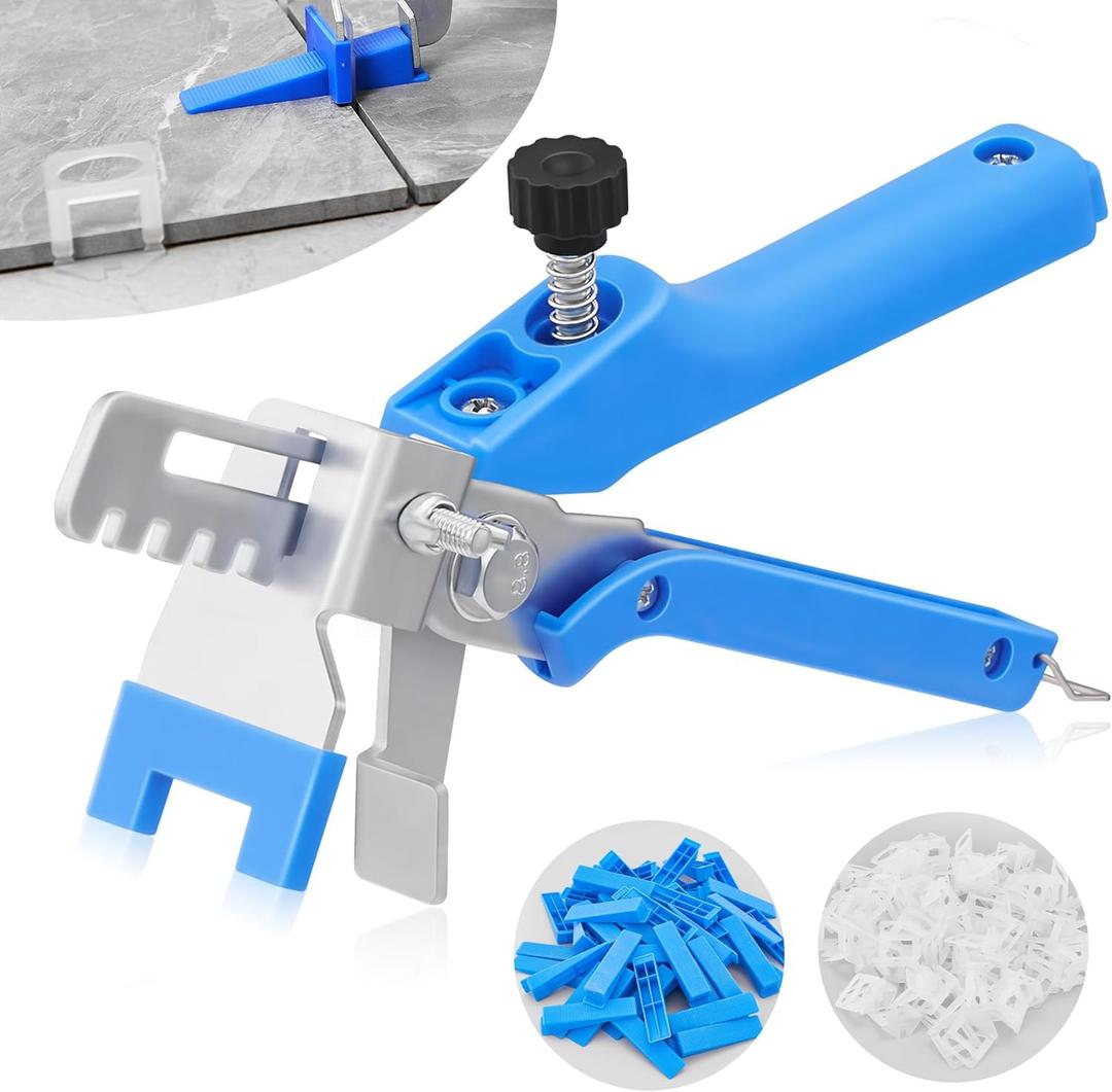 Saker Tile Leveling System 1/8 Inch with Tile Plier, 500pcs Tile Leveler Spacers Clips and 100pcs Reusable Wedges for Wall/Floor Tile Adjustment, Tile Tools Set for Ceramic Tile Stone Installation (1/8 Inch)