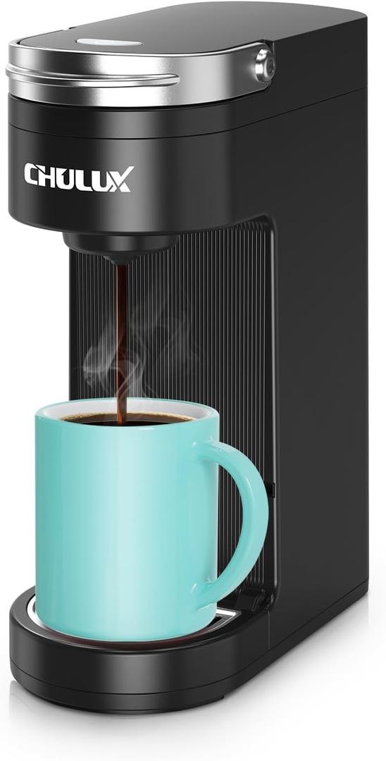 CHULUX Slim Single Serve Coffee Maker for K Cup, Mini Travel One Cup Coffee Machine for Home, Desk, Kitchen and Bedroom, Fits Travel Mug, Matte Black