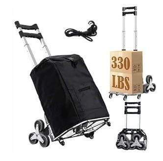 Stair Climbing Cart for Groceries, 330LB Capacity Collapsible Stair Climbing Dolly,Cart for Stairs with Bungee Cord and Swivel Wheels 50L Shopping Bag,Hand Trucks for Moving Shopping, Office Use