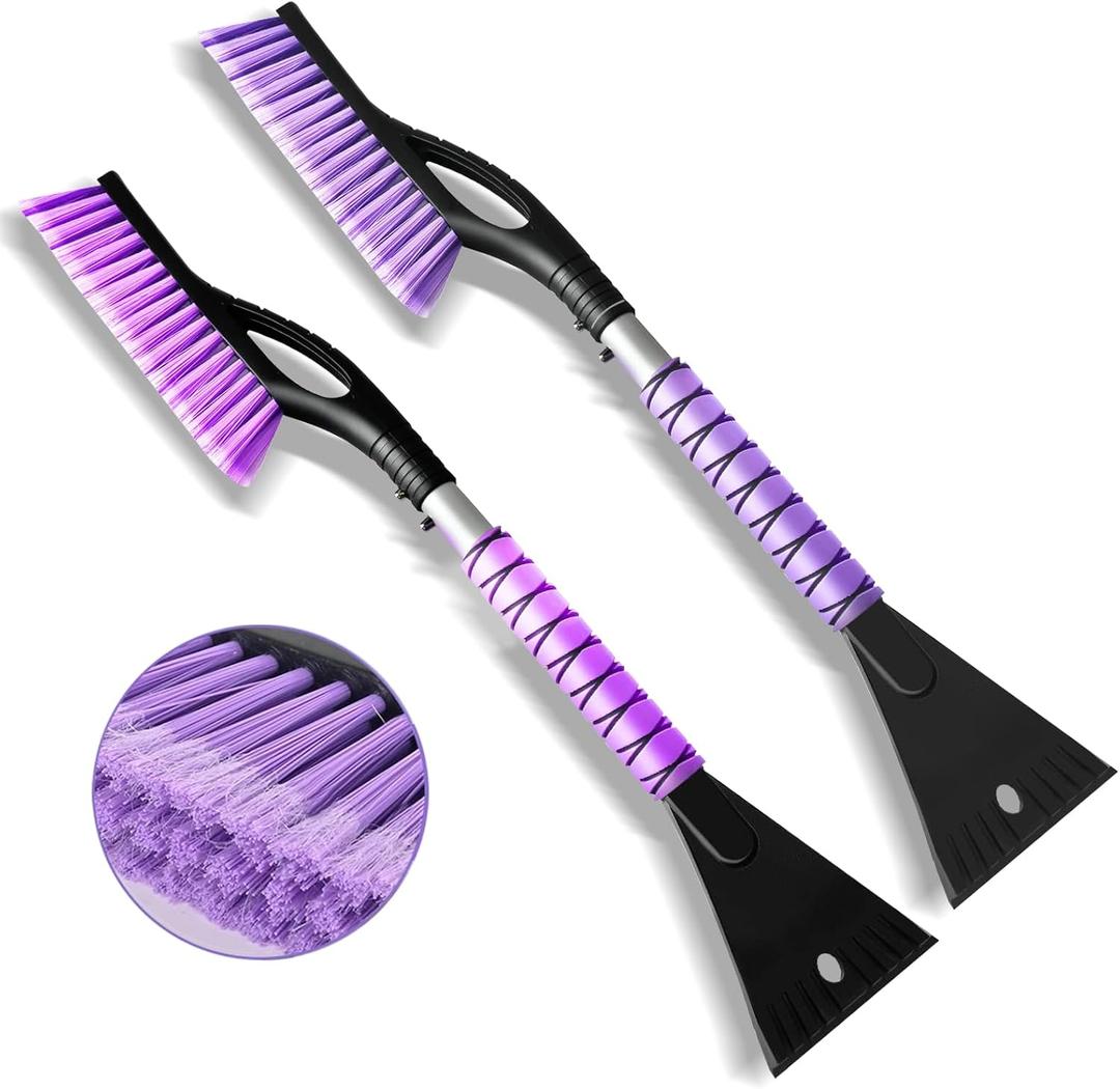 27 Snow Brush and Detachable Ice Scraper for Car Windshield, Car Snow Scraper and Brush Set, Ergonomic Foam Grip,Suitable for Cars SUVs and Trucks Vehicle(Aluminum Structure, PVC Brush, Purple 2 PC)