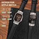 Leather Bands Compatible with Apple Watch Ultra 3/2/1 Band 49mm 46mm 45mm 44mm 42mm, Genuine Leather Metal Connector Strap for iWatch Ultra Series 11/10/9/8/7/SE/6/5/4/3/2/1, Black/Titanium