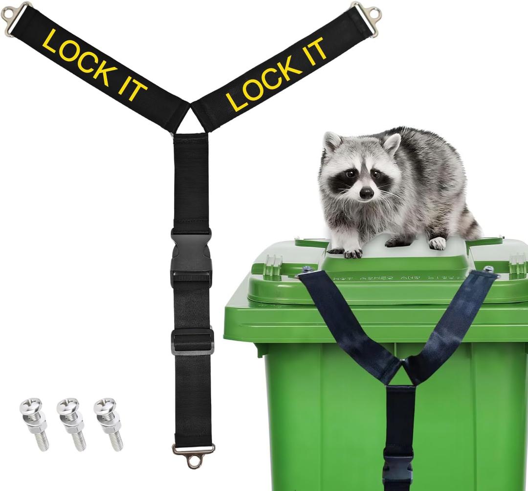 2 x Trash Can Locks for Animals, Upgrade Raccoon Bear Proof Trash Can Lock, Easy to Install, Long Lasting Strap Lid Garbage Can Lock for Out Door Garbage Can 1 Set