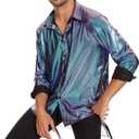 Zando Mens Disco Shirt Outfit Retro 70s Shirts for Men Sequin Glitter Long Sleeve Button Down Disco Outfits Party Costume (XXL)