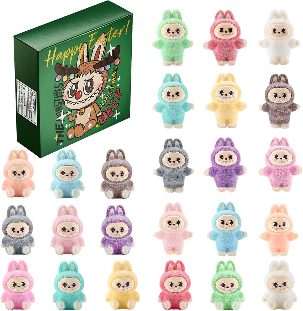 24PCS Flocked Mini Action Figures Set, Cute Figurines Bulk, Small Collectible Toys for Room Decor, Classroom Rewards, Party Favors, Birthday Gifts