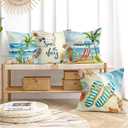 Summer Beach Palm Tree Throw Pillow Covers 16x16 Inch Set of 4 Seaside Scenery Starfish Seashell Cushion Covers Home Decor for Couch Cushion Cases
