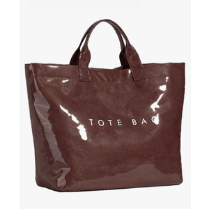 Women's Large PVC Tote Bag Letters Print Handbags Paper Shoulder Bag Clear Shopping Hobo Bag, Coffee