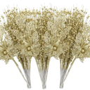 ROSELEAF 28 Pack Artificial Glitter Berry Stem Ornaments, Gold Christmas Ornaments Flower Branches Picks for Xmas Tree Decoration Gift Decor Small Vase Home Holiday Wedding Party Decor