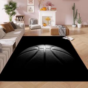 kxry Area Rugs 3 * 5 Feet, Black Basketball Soft Machine Washable Area Rugs Basketball Sports Non Slip Foldable Floor Carpet for Living Room Bedroom Dining Room Dorms Nursery Rooms Office