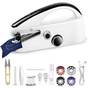 Handheld Sewing Machine, Easy to Use Portable Electric Mini Sewing Machines for Beginners with Two Speeds, with Complete Accessories Kit, Suitable for Home, Travel and DIY-White