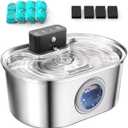 Cat Water Fountain Cordless, Stainless Steel Pet Water Fountain Wireless – 3.2L/108oz Battery Operated Automatic Water Dispenser for Cats Indoor, with Motion Sensor & Quiet Pump (4 Filter & Sponge)