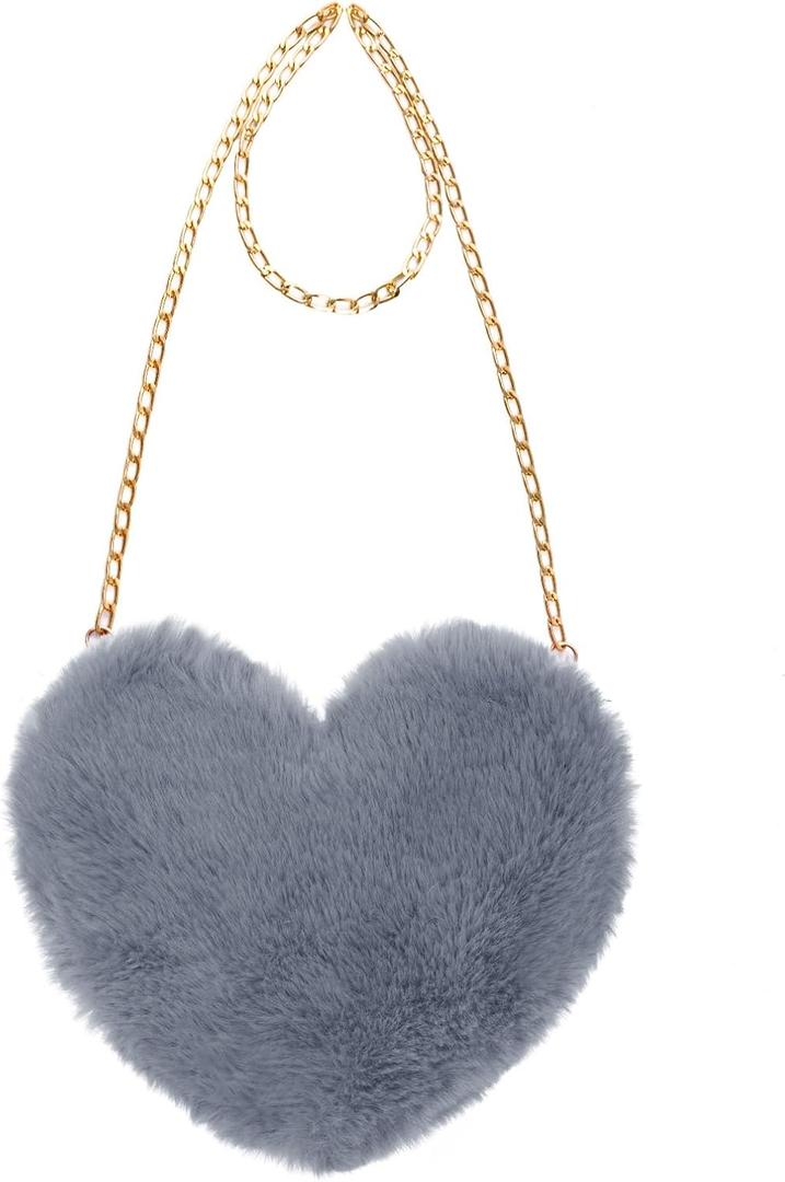 Heart Shaped Faux Fur Clutch Purse Fluffy Crossbody Shoulder Bag for Women Halloween Christmas Valentine