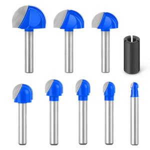 8Pcs Cove Box Cemented Carbide Router Bit for Woodworking, MDF and Plywood, 1/4" Shank Round Nose, 1/4" 5/16" 3/8" 1/2" 5/8" 3/4" 7/8" 1" Cutting Diameter