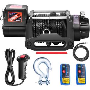 CXRCY 12V Electric Winch,20000LBS Load Capacity Synthetic Rope Towing Winches for Jeep Truck SUV,with Wired Handle and Wireless Remote