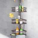 HAMITOR Corner Shower Caddy Tension Pole: Rustproof Stable 4-Tier Bathroom Organizer Shelves for Bathtub Shampoo Storage - 47-121 Inch Quick Install Adjustable Standing Rack with Soap Rack - Bronze