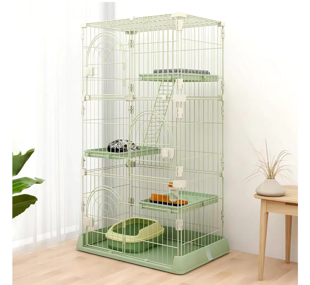 Cat Cage 3-Tier Indoor Cat Enclosure with Widen Bottom Buckle & Reinforced Locking Clamps DlY Cat Playpen for 2-3 Cats & Small Pets,30" Lx 20" W X 52.5" H (Green, Three-Tier52.5")