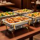 XYJBHB 4 Pack Chafing Dish Buffet Set 8QT, Food Warmer for Parties Buffet, Full Size Chafing Pans, Chafers and Buffets Warmers Sets for Catering (4 Pack Gold)