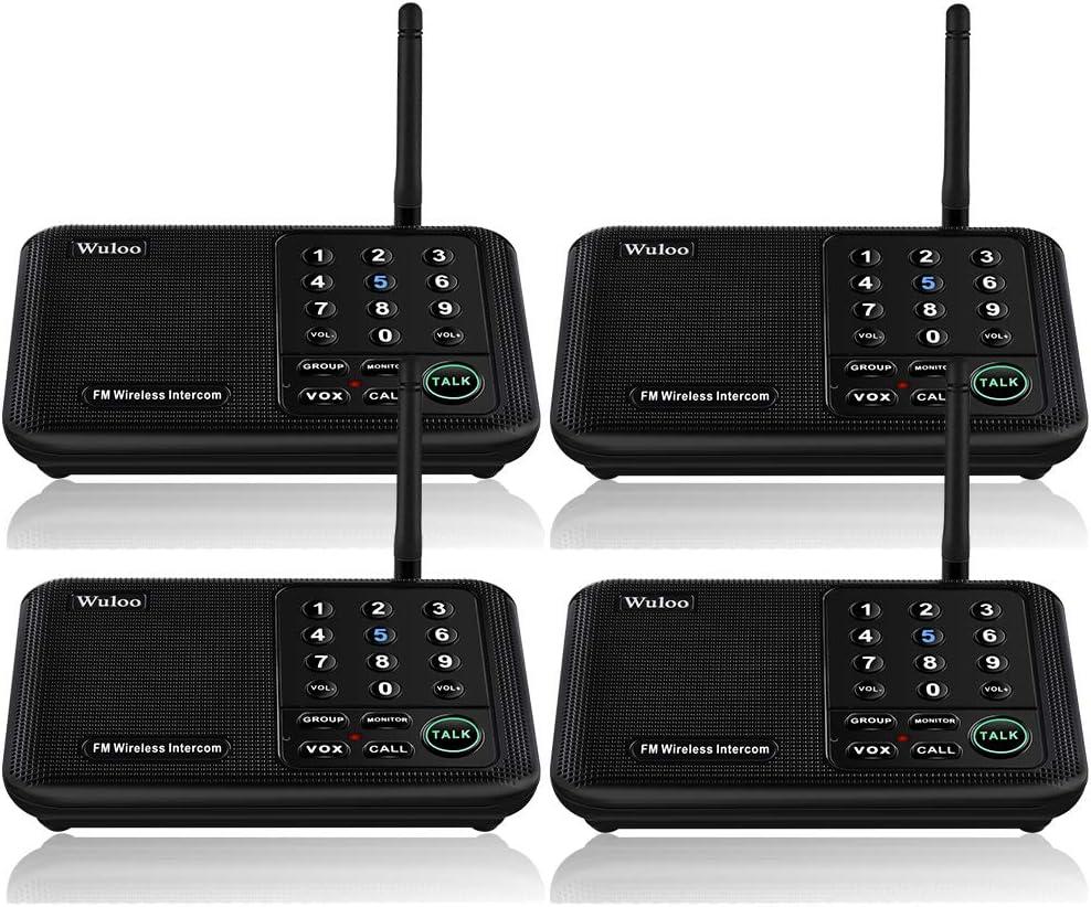 Wuloo Intercoms Wireless for Home 5280 Feet Range 10 Channel 3 Code, Wireless Intercom System for Home House Business Office, Room to Room Intercom, Home Communication System (4 Units Set, Black)