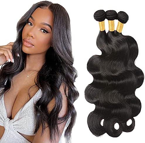 Human Hair Bundles #1B Body Wave Bundles 12 12 12 Inch Unprocessed Brazilian Virgin Hair Natural Color 3 Bundle 50 Gram Per Bundle Deals Quick Weave Hair Extensions