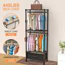 VyGrow Clothes Rack, Clothing Rack for Hanging Clothes, 4 Tiers Adjustable Closet Organizer System with Drawer | Double Rods | Side Hooks | Load 445lbs | 23" L x 13.18" W x 78.74" H | Black