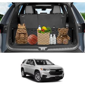 Karltys Envelope Style Cargo Net for 2018-2024 2025 Chevy Traverse Accessories, Elastic Rear Trunk Mesh Cargo Net for Traverse Heavy Duty Nylon Mesh Storage Netting with Metal Hooks