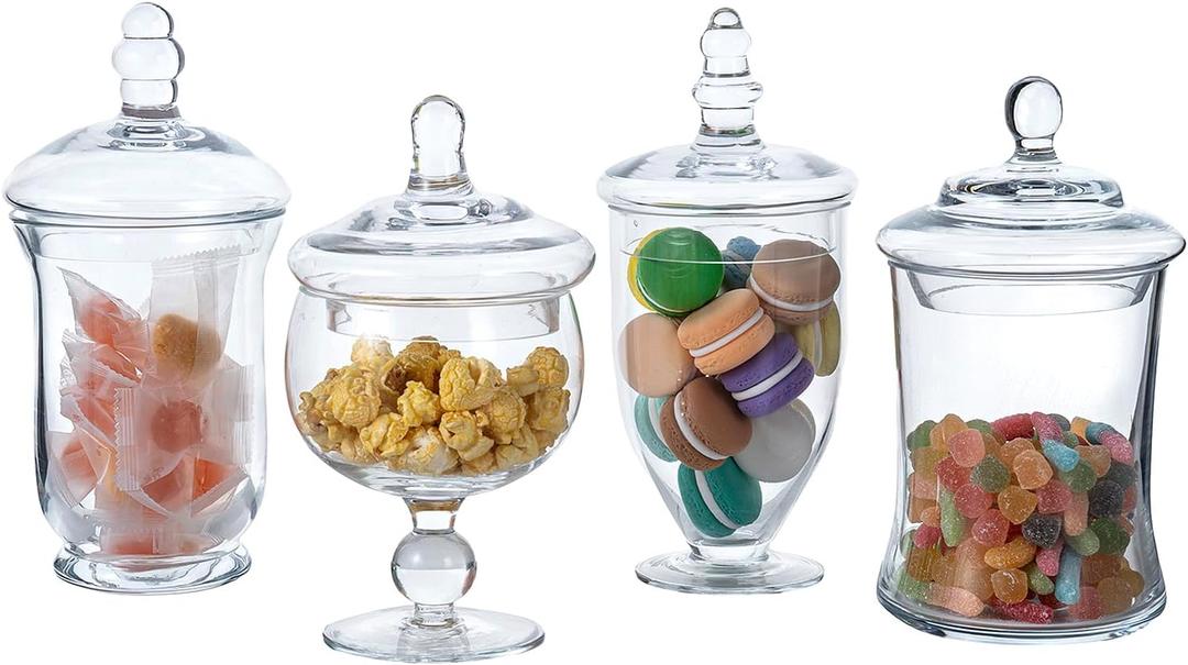 MyGift Set of 4 Glass Apothecary Jars Set, Clear Candy Jars with Lids
