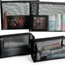 2 x 4 Pack Mesh Cosmetic Bags, Nylon Mesh Makeup Bags Set, Multipurpose Makeup Pouches, Travel Essentials Beauty Bag Set(Black) (Cube+Flat)