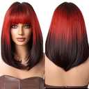 testar Blonde Bob Wigs For White Women 14 IN Ombre Short Bob Wigs with Curtain Bangs Layered Straight Synthetic Wigs for Daily Party Cosplay Christmas Use (613 Blonde)