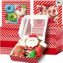 FoldTier 48 Pcs Christmas Cookie Boxes with Window Bulk for Gift Giving 9 x 9 x 2.5 Inch Red and White Bakery Gift Boxes with Polka Dot Stripes Wave Patterns for Christmas Party Favors