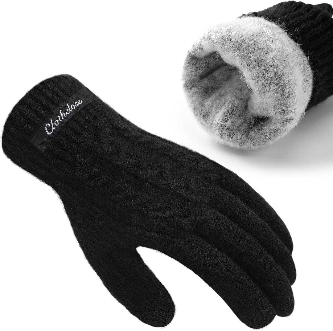 Clothclose Winter Gloves for Women Thicken Warm Fleece lined Touch Screen Knit Wool Gloves for Cold Weather (Gray)